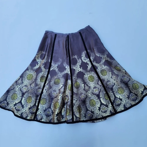 NWOT Apostrophe Women's Brown A-Line Geo Print Skirt Velvet Trim Zip Size 6 - Picture 5 of 11